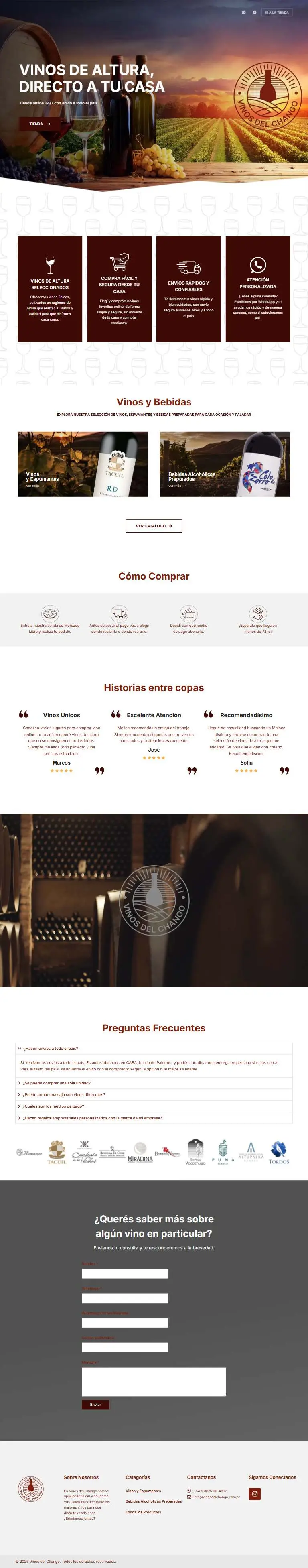 Vista previa del sitio de Vinos del Chango